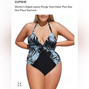👙Women Cupshe Black-Blue Tropical plunge twist halter Swimsuit, size L & XL